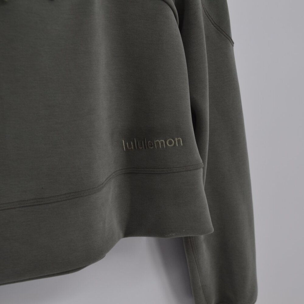 Lululemon Get Centred Crop Hoodie Grey Sage Women's 4 Cutout Modal Blend Relaxed - Picture 6 of 9